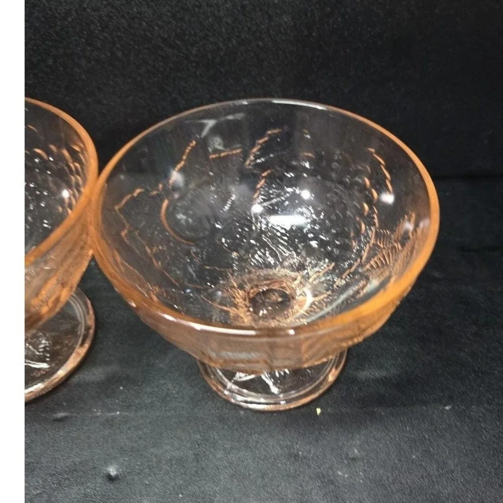 Pasabahce Pink Dessert Bowls, Set of 2, Vintage‎ Fruit Design, Footed Glassware